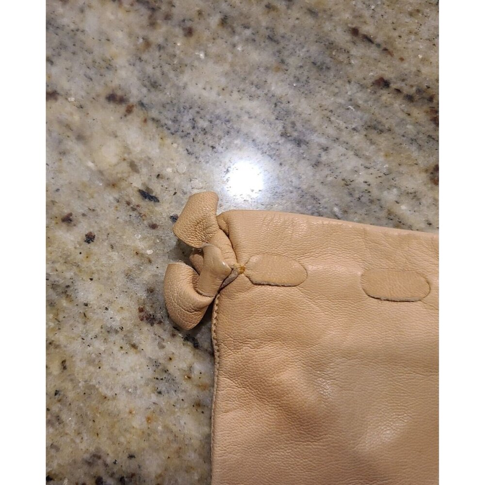 Vintage Size S Pumpkin Beige Soft Leather Formal 9" Gloves Wrist Weave Bow - Picture 11 of 15